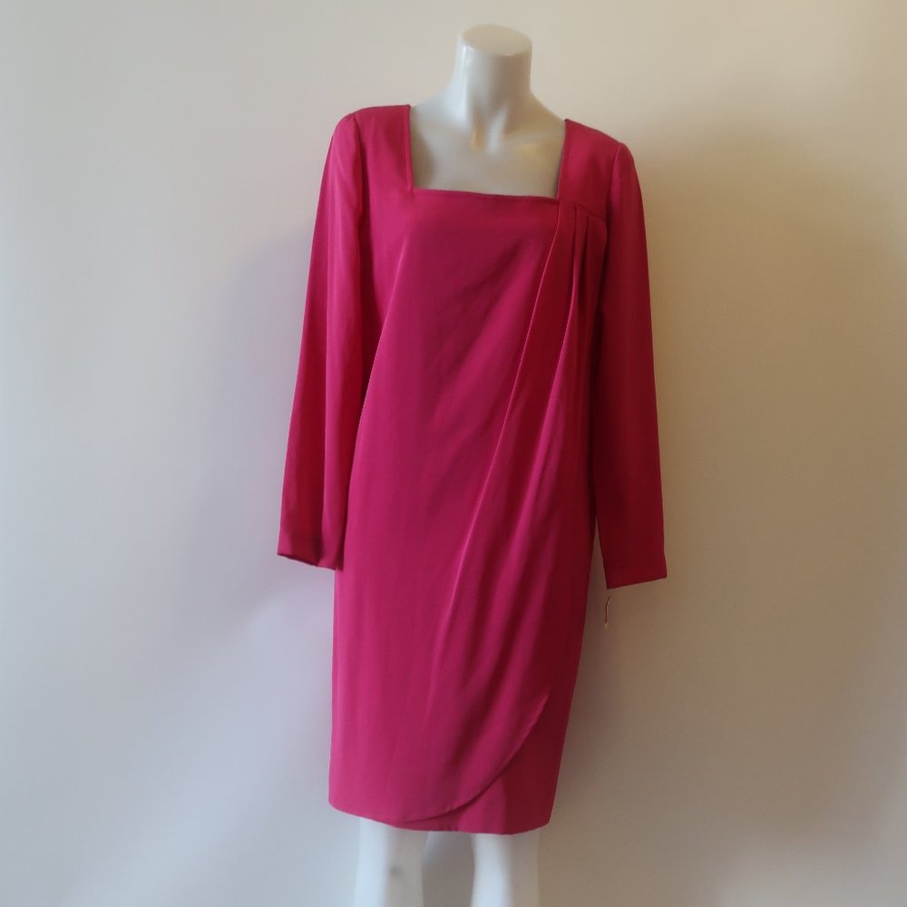NWT Womens Jeannene Booher Fuchsia Pink Long Sleeve Shift Dress 8 *